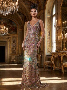 🔥💥Same Dress worn by Miss Universe & Miss USA Multicolor Crystals Couture Gown